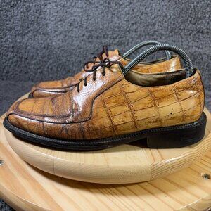 Florsheim Shoes Alligator Oxford Mens Size 8 Leather Cognac Square Toe Exotic